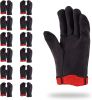 12 Pack Red Fleece Lined Brown Jersey Gloves 14oz Men's size. Reusable Washable Glove with Open Cuff; Gunn Cut Pattern. Plain Breathable Gloves. Prote