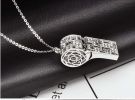 Hollow Rhinestone Whistle Pendant Necklace Stainless Steel for Elegant Womens ; Sliver