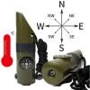 Portable Multifunctional Compass; Whistle; Thermometer; Suitable For Outdoor Camping; Survival Gear